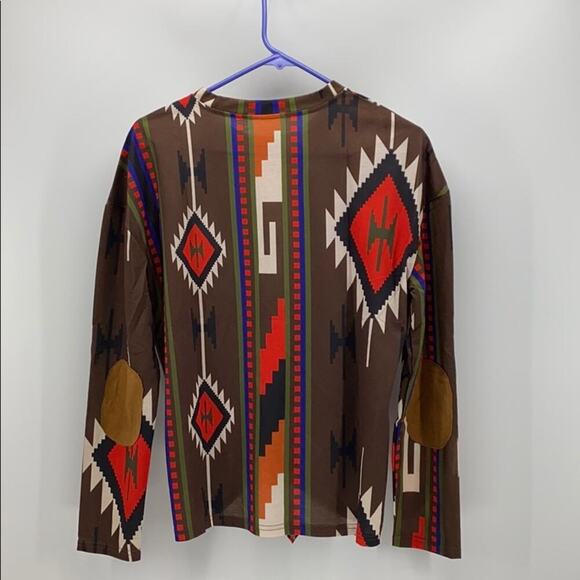 Southwestern Aztec tie front elbow patches top western native sz L - Picture 7 of 8